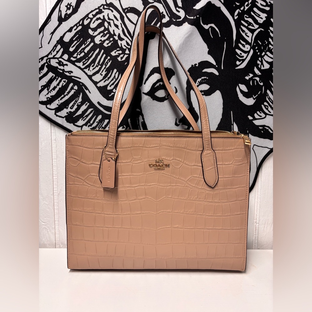 Coach Nina Carryall tote bag in crocodile-embossed leather